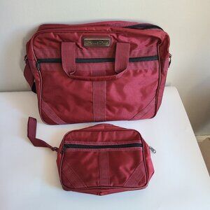 Vintage Oscar De La Renta Luggage Travel Cosmetic Bags Burgundy red purple Large